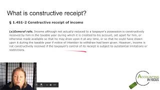 Constructive receipt and income recognition for tax purposes