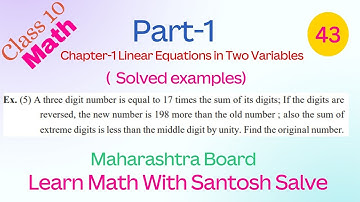 10 Math#Part-01#Chapter-01#Linear Equations in Two Variables# Solved Example # Santosh Salve
