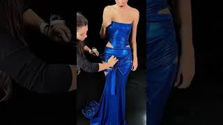 Share with a friend who would own the spotlight in this royal blue strapless gown! To order, send us