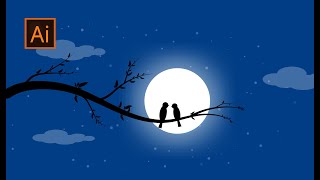 Night sky Vector Illustration with Moonlight - Illustrator - Designomnia