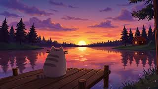 Sunset Chill with Pusheen  🌅 Cozy Lofi Mix for a Peaceful Evening 🧡 Calm Lofi for Focus & Chill