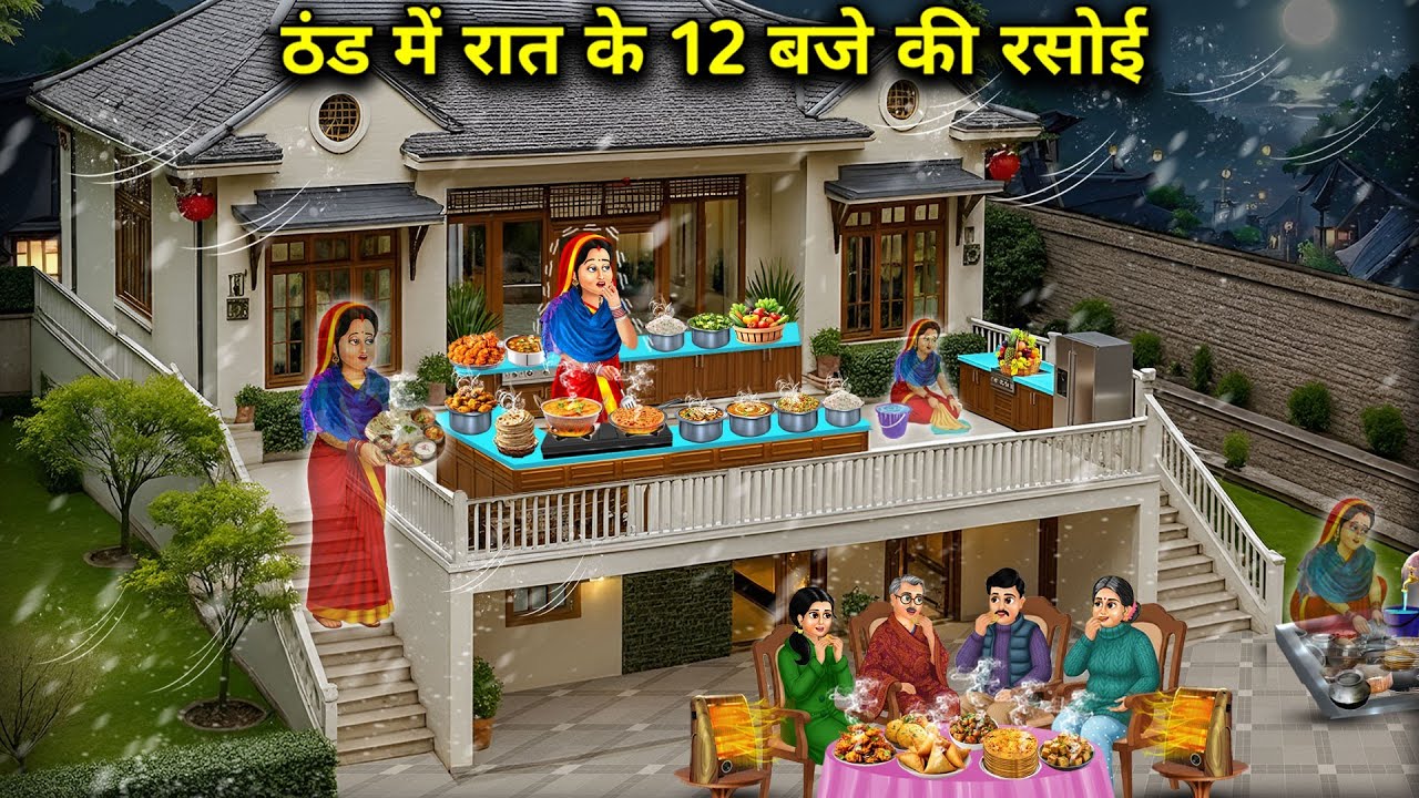 ठंड में रात के 12 बजे की रसोई||Kitchen at 12 o'clock in the cold||Hindi cartoon stories 