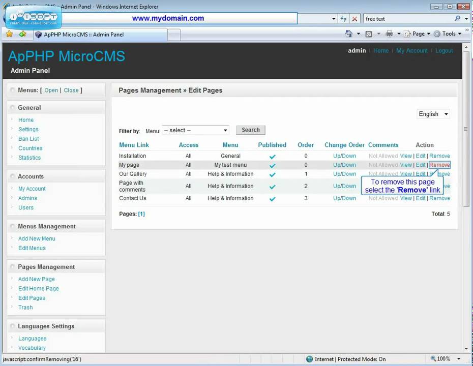 ApPHP Micro CMS Admin Panel Add Menu and Pages