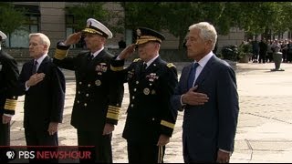 U.S. Defense Secretary Hagel Lays Wreath at Navy Memorial in Honor of Navy Yard Shooting Victims
