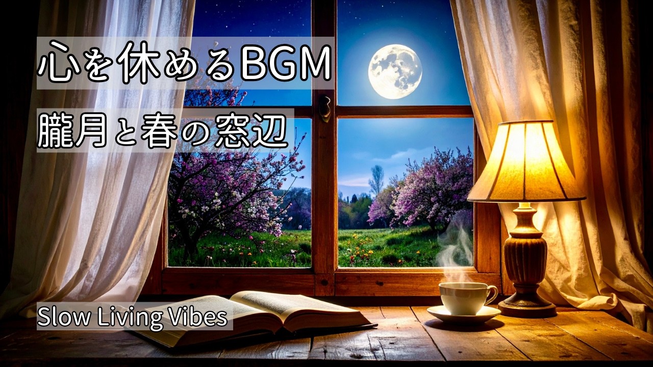 【心を休めるBGM - Slow Living Vibes】朧月と春の窓辺 ｜ 読書と紅茶とケルト音楽BGM ｜ 癒しの夜・作業用BGM