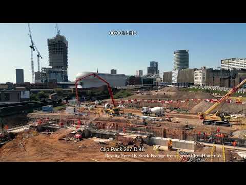 HS2 Drone Stock Footage: Birmingham Construction with City Centre Background