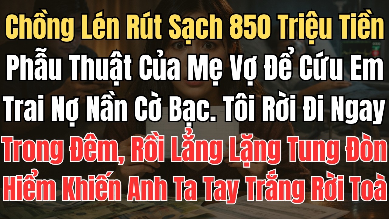 Chồng Lén Rút Sạch 850 Triệu Tiền Phẫu Thuật Của Mẹ Vợ Để Cứu Em Trai Nợ Nần Cờ Bạc. Tôi Xách Vali..