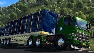 SHARE MOD/LIVERY ⁉️ TRUK HINO 500 TRAILER MUATAN TERPAL GAYOR MBOISS REKOMEND || BUSSID