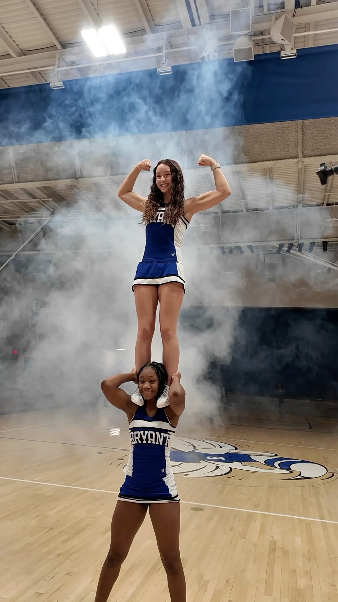 Get it! Shoulder stand and flex! #cheer #cheerleader #cheerstunts