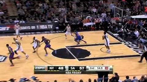 Amare Stoudemire gets blocked twice in the paint by Tim Duncan vs New York Knicks
