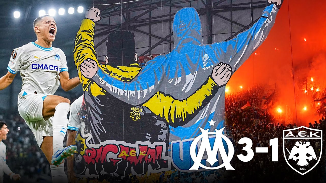  OM 3 1 AEK Athnes  Ambiance MAGIQUE AMITI entre Ultras TROIS buts marqus  HD