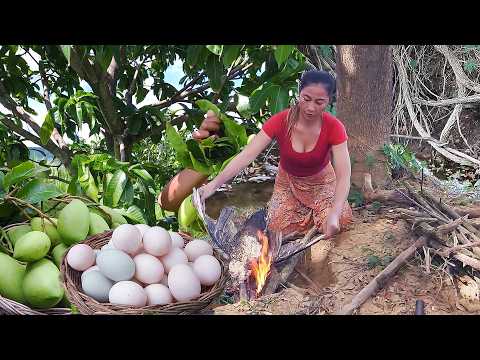Life in jungle, Duck hot spicy roasted for food in jungle, Egg braised tasty for Eating delicious