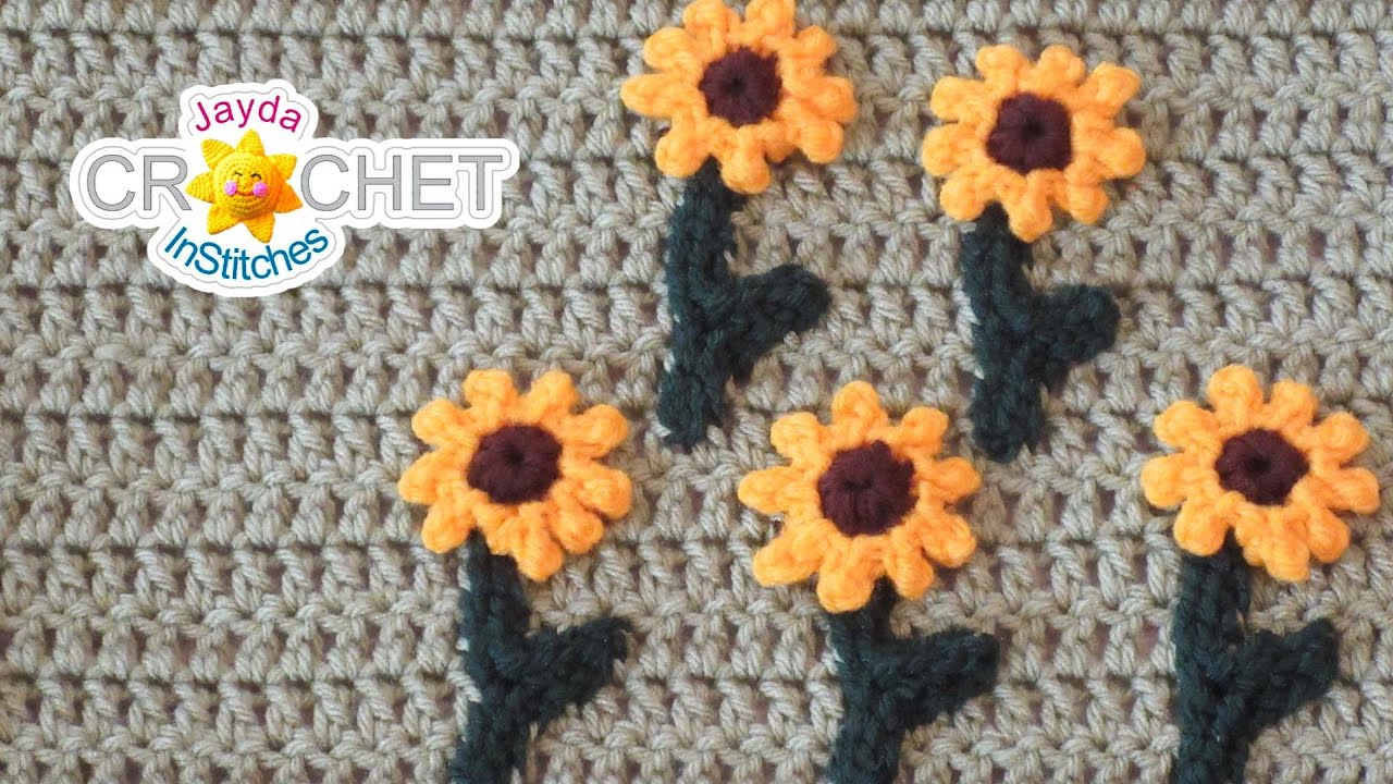 Crochet Sunflower Field Applique - Folk Art Calendar Blanket 2019 - October (2 of 2)