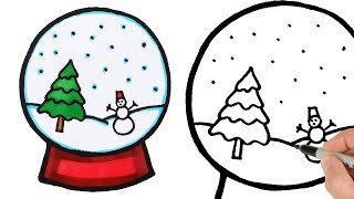 How to Draw Snow Globe | Christmas Drawings Easy Step-by-Step Tutorial!