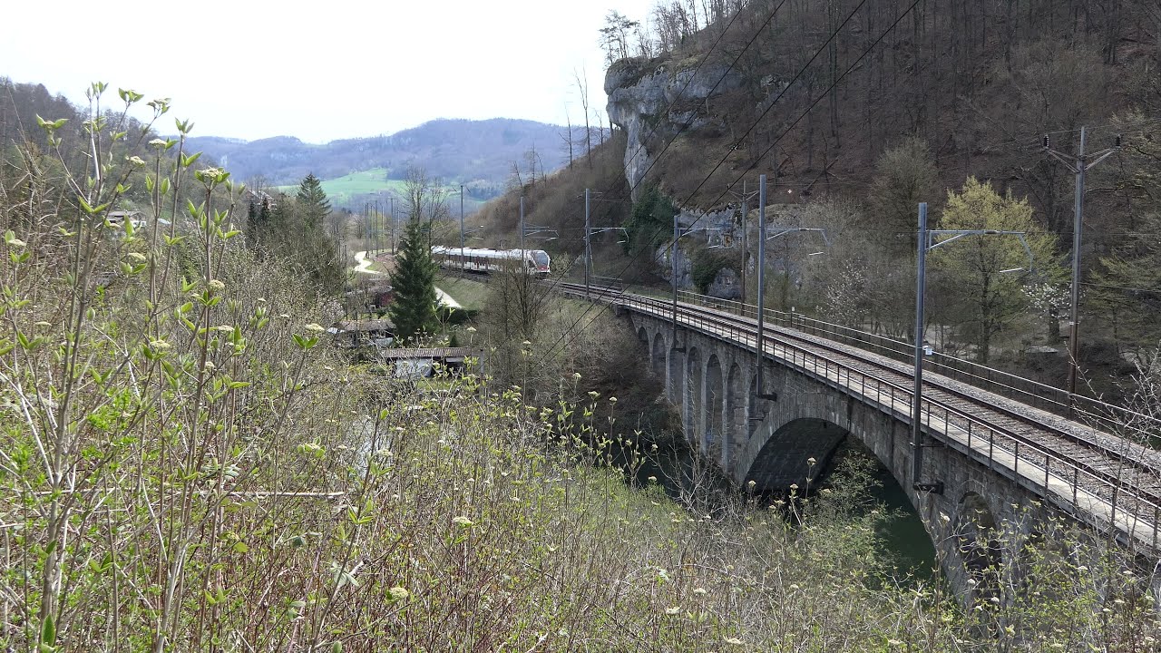 S3 Laufen (Stadler Flirt/RABe 523) @ Chessiloch-Brücke Grellingen 4K