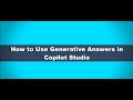How to Use Generative Answers in Copilot Studio
