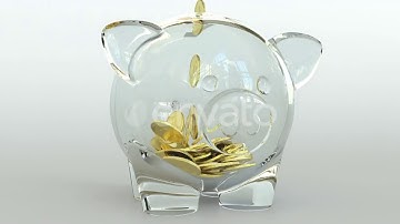 Golden Coins Fall Into Transparent Piggy Bank | Videohive Project Templates