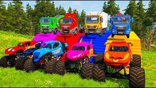 MONSTER TRUCK vs HUGE POTHOLES - Big & Small Long Mcqueen with BTR Wheels vs Train Eater - BeamNG