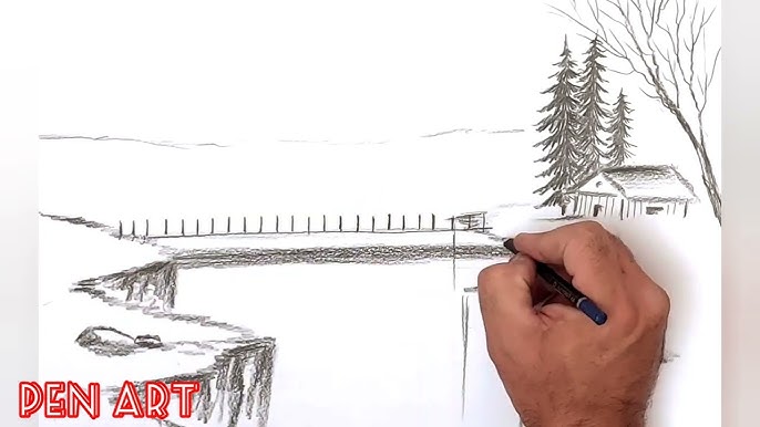 Landscape Drawing in Graphite Pencil Step by Step 