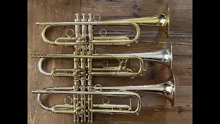 CarolBrass, King Silvertone & P Mauriat!
Horns for sale here: https://www.trumpetherald.com/marketplace.php?own=15921
Three very nice trumpets are played here; two are new models, and one is vintage. In order:
a 47 King SilverTone,
a P Mauriat PMT75TLB,
and then a CarolBrass Andrea Guiffredi Model. I first use a GR64MS mouthpiece on each, then a Reeves C2J (trumpet-flugel mouthpiece), and lastly a GR63Z lead mouthpiece. Enjoy! CarolBrass, King Silvertone & P Mauriat!