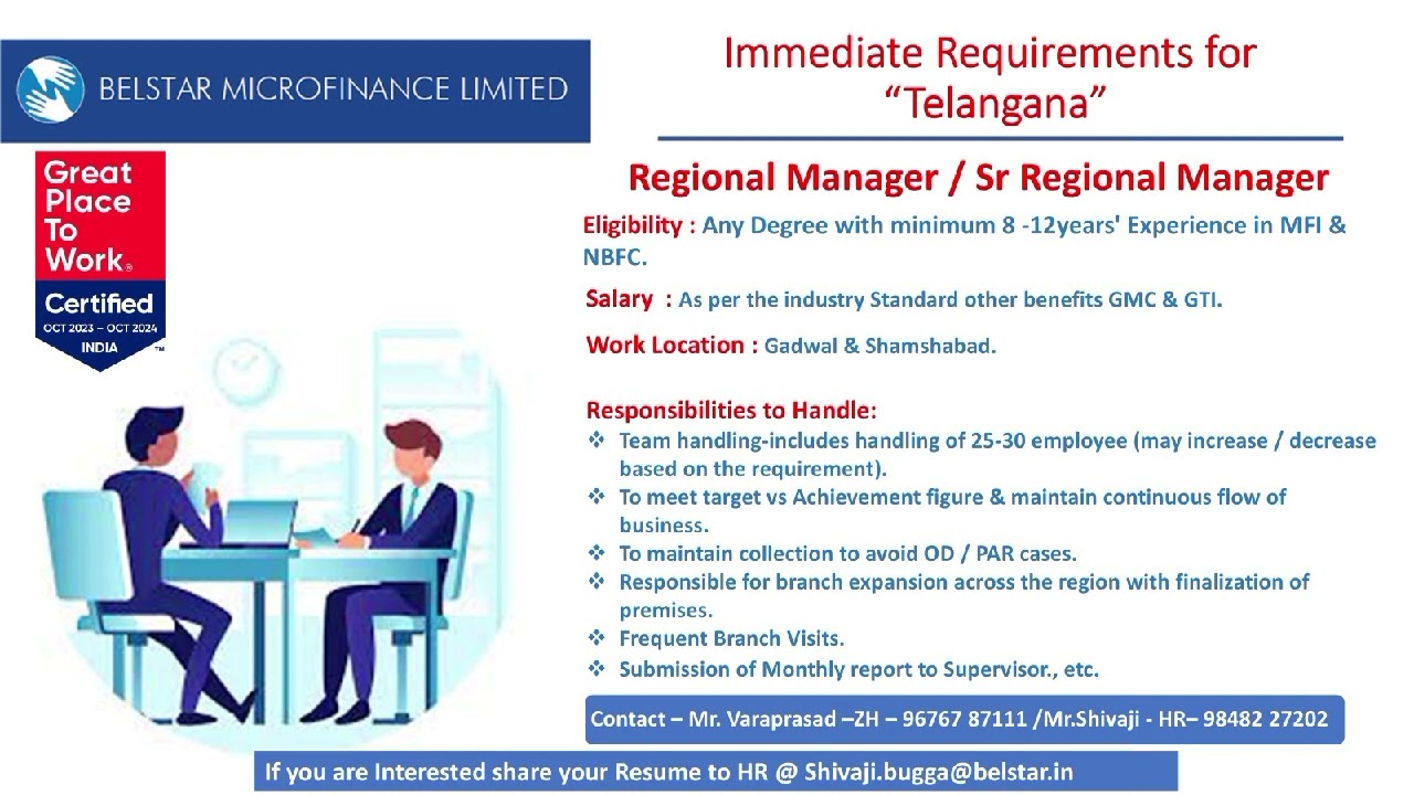# Hiring Regional Manager and Sr.Regional Manager # Belstar Micro finance Ltd # Bank& Finance Job's#