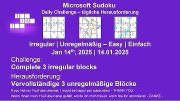 Sudoku Daily Challenges | Irregular – Easy | Jan 14th, 2025