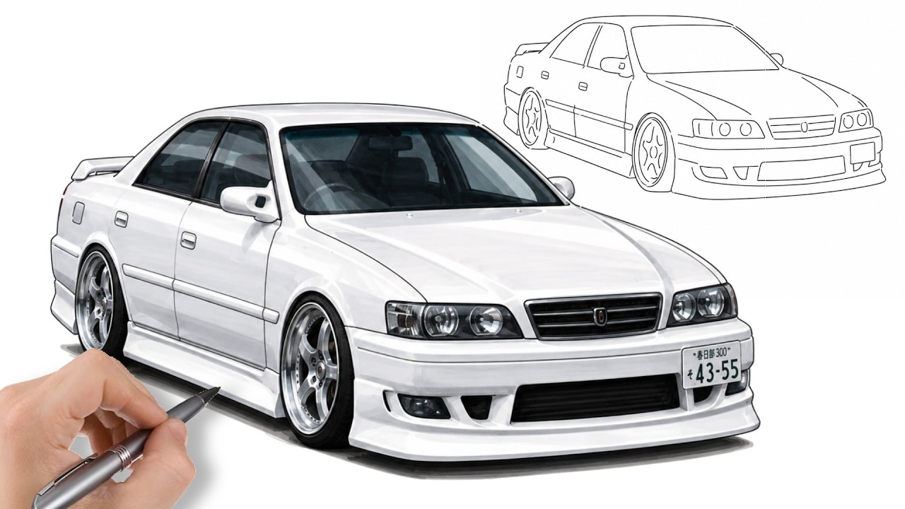 How to draw Toyota Chaser JZX100 - Step by step Tutorial - YouTube