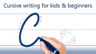 How to write English letter C. Cursive writing for kids and beginners. Handwriting practice.