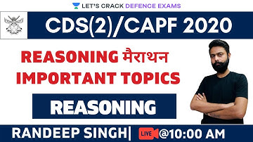 मैराथन | Important Topics | Reasoning | Target CDS/CAPF/AFCAT/NDA 2020-2021 | Randeep Singh
