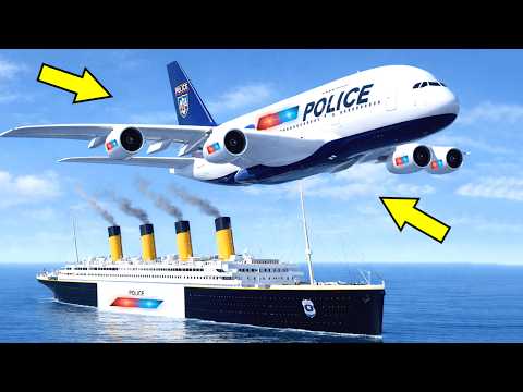 Police Airplane With Police Titanic Ship Catches Criminal At The Airport | GTA 5
