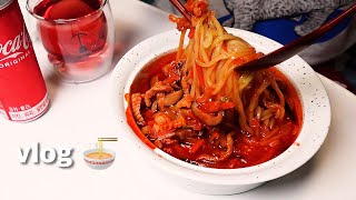 vlogㅣ🥘늦가을 비오는 날 짬뽕 먹는 자취 일상 / 감태명란주먹밥, 비비큐황금올리브, 이연복짬뽕밀키트, 쭈꾸미