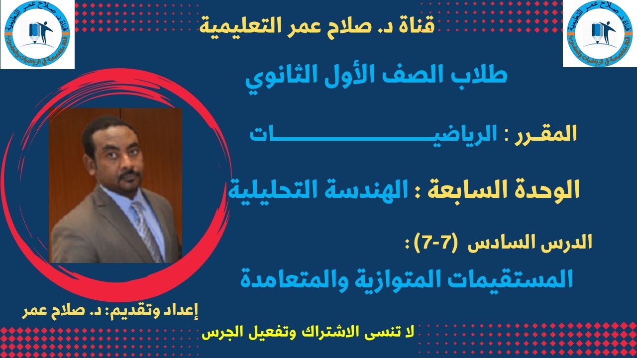 رياضيات الصف الأول الثانوي ||وح7 || الدرس الـ6|| الهندسة التحليلية|| المستقيمات المتوازية والمتعامدة