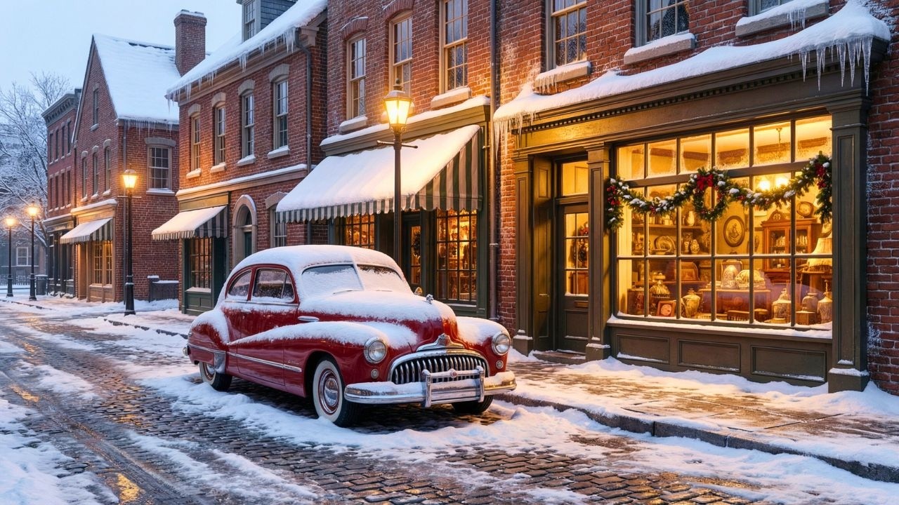 Winter Snowfall Evening with Classic Jazz Piano Calm Night Ambience