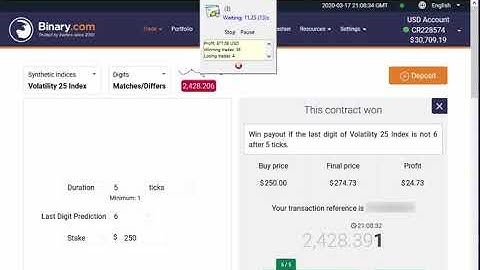 REAL ACCOUNT +$1500 USD Automated Trading Binary.com Volatility (Digits Differs) 17 March 2020