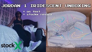 stockx jordan 1 mid iridescent reflective white