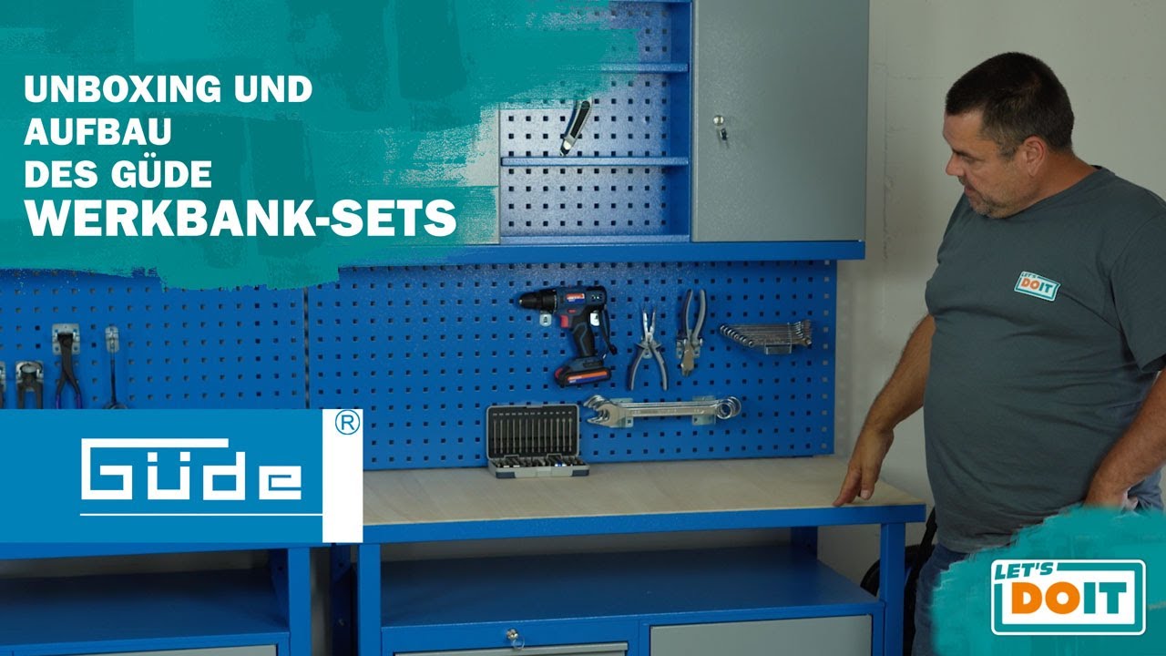 Wir bauen eine Werkstatt - Güde Werkbank-Set 3-tlg. (Werkbank, Wandschrank  und Werkzeug-Lochwand - YouTube