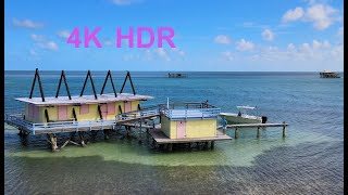 Houses on stilts plus Shark in Biscayne Bay, Miami, FL, 4K HDR