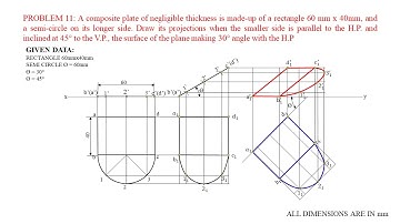 PROBLEM 11, PROJECTIONS OF PLANES (ENGINEERING DRAWING BY N.D.BHATT)