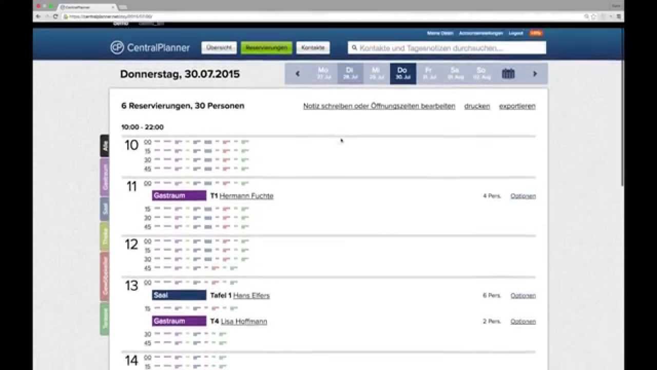 Reservierungen anlegen mit CentralPlanner