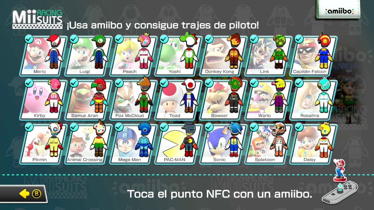 Desbloqueando los trajes Mii de los Amiibos en Mario Kart 8 Deluxe