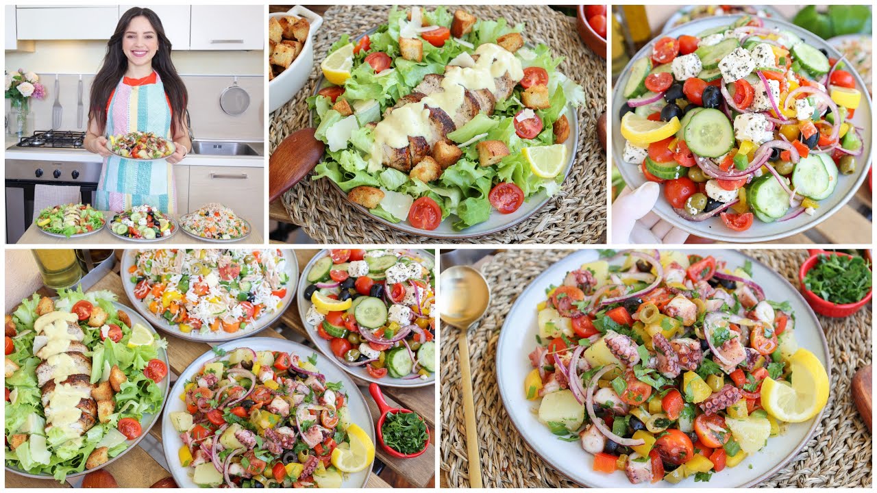 أربعة سلطات صيفية منعشة وحدة تنسيك في الأخرى🥗سلاطة سيزار-سلاطة قرنيط-سلاطة يونانية-سلاطة روز تن❤️