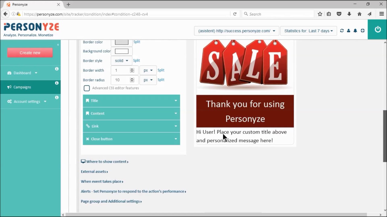 Customizing Personyze Actions