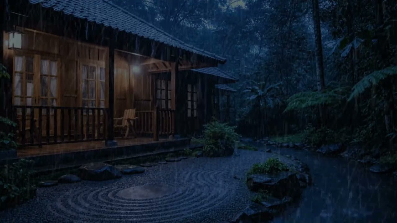 Fall Asleep Instantly 💦 Heavy Rain & Small Waterfall at a Cozy Blue Cabin