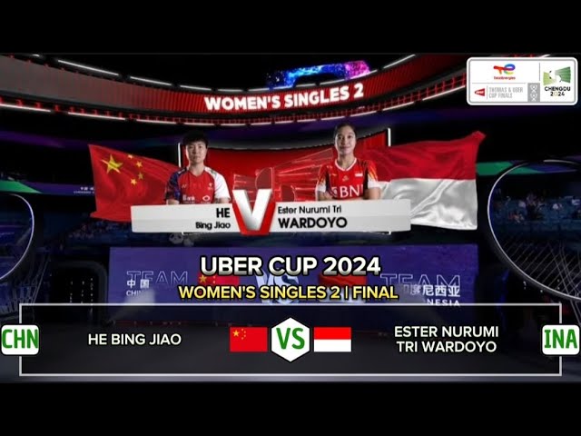 HE Bing Jiao 🇨🇳 vs Ester Nurumi TRI WARDOYO 🇲🇨 | F (WS 2) - Uber Cup 2024 class=