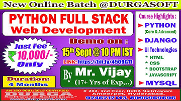 PYTHON FULL STACK Web Development Online Training @ DURGASOFT