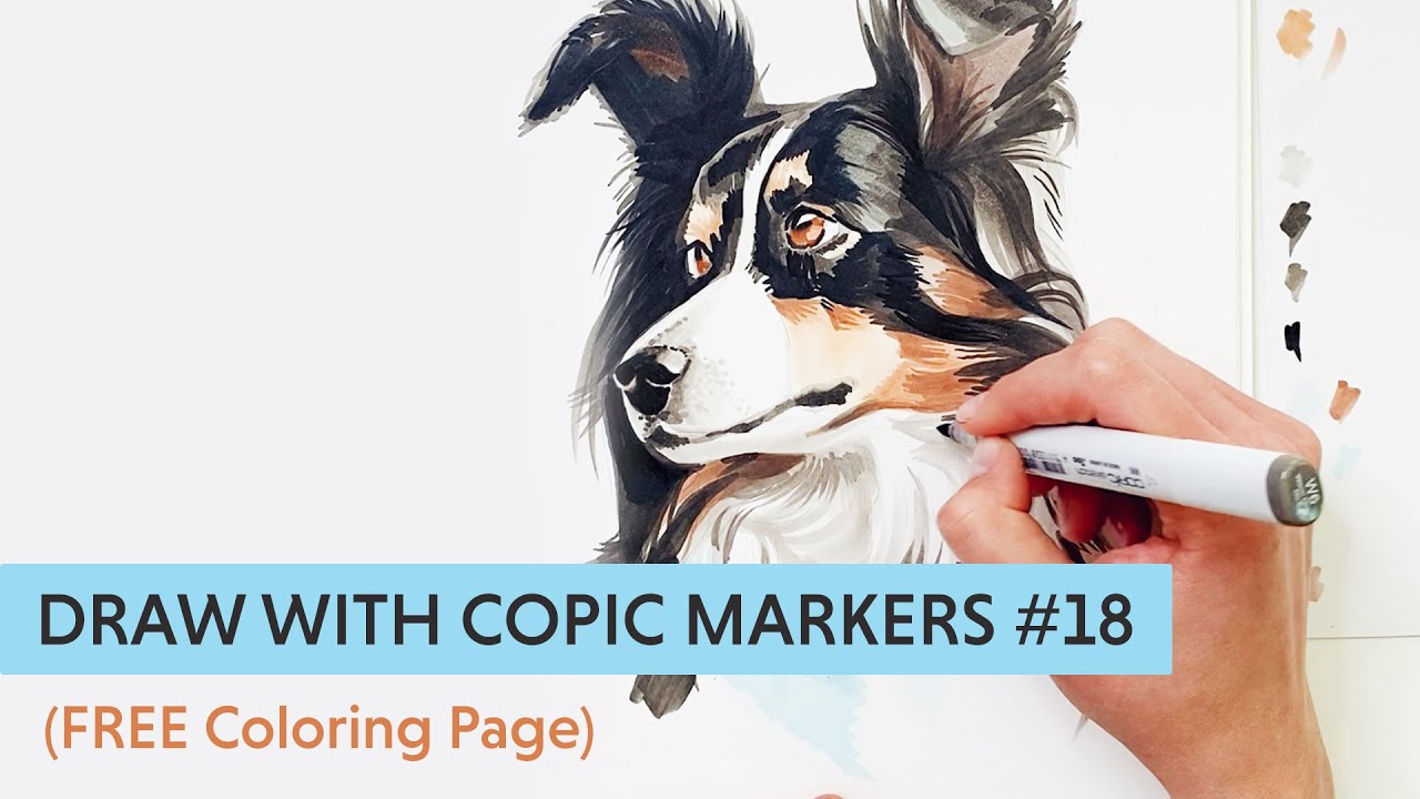 How to Draw Dog with COPIC Markers Real Time (FREE Coloring Page) - YouTube