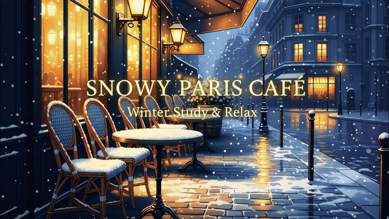 Snowy Paris Café ☕ Cozy Instrumental Music for Study & Relax