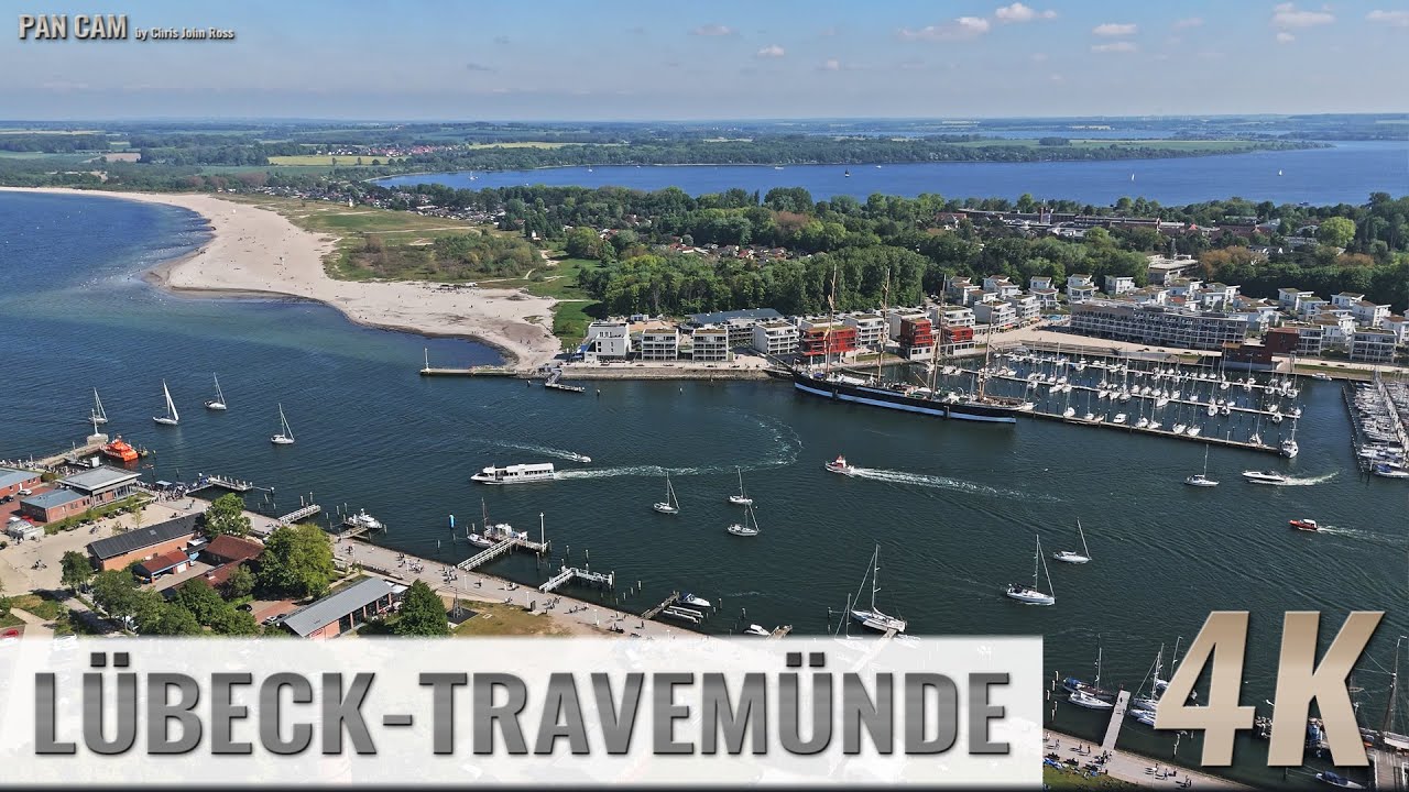 Lübeck-Travemünde: Strand, Ostsee, Boote, Hotels, Trave, Hafen - Aerial Pan - Luftpanorama - 0257
