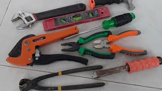 Engineering Tools Collection, Drill, Grinder, Hammer, Screwdriver, Pliers, Wrench, Cutting Pliers.