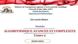 Cours 02 Module ALGORITHMIQUE AVANCEE ET COMPLEXITE (AAC) UFAS1 -
